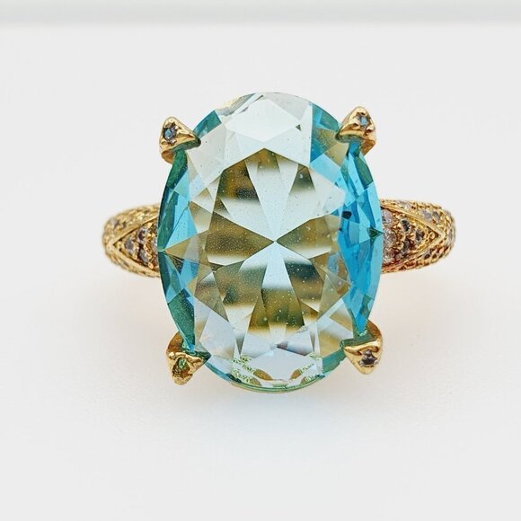 18K Gold Plated Beautiful Blue CZ Women Promise Ring, FB16FA1023 - Picture 3 of 3